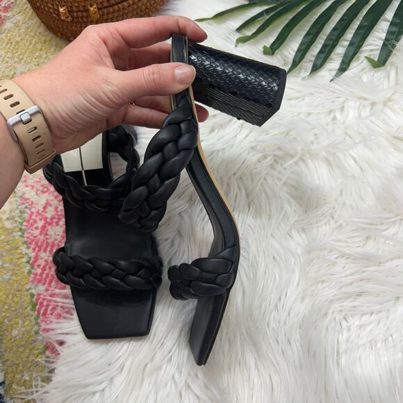 Dolce Vita Black Square Toe Braided Leather Block Heeled Sandal Heels 9 - Picture 6 of 10
